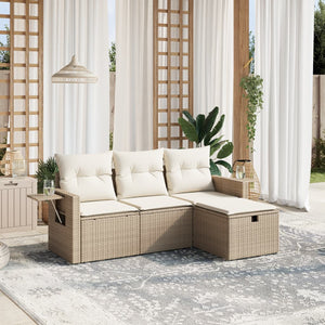 Set Divano da Giardino 4 pz con Cuscini-Sofa da Giardino-Divanetto da esterno Beige in Polyrattan 224062