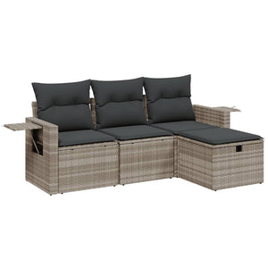 Set Divano da Giardino 4 pz con Cuscini-Sofa da Giardino-Divanetto da esterno Grigio Chiaro Polyrattan 487154