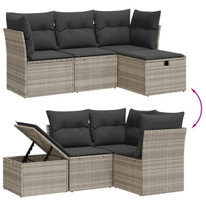 Set Divano da Giardino 4pz con Cuscini Grigio Chiaro Polyrattan