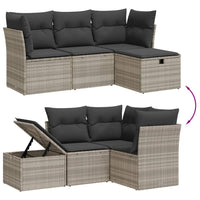 Set Divano da Giardino 4 pz con Cuscini-Sofa da Giardino-Divanetto da esterno Grigio Chiaro Polyrattan 487154