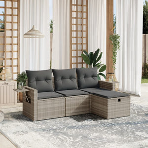 Set Divano da Giardino 4 pz con Cuscini-Sofa da Giardino-Divanetto da esterno Grigio Chiaro Polyrattan 487154