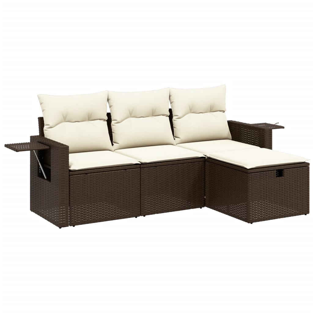 Set Divano da Giardino 4 pz con Cuscini Marrone in Polyrattan 3263759