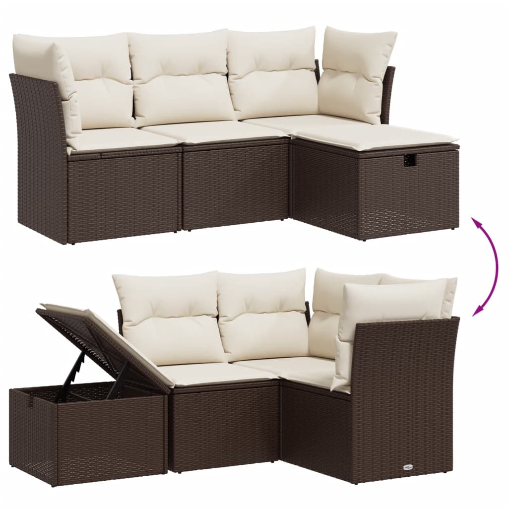 Set Divano da Giardino 4 pz con Cuscini Marrone in Polyrattan 3263759