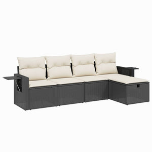 Set Divani da Giardino 5 pz con Cuscini in Polyrattan Nero
