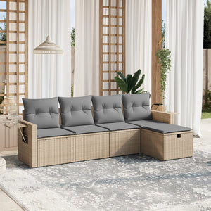 Set Divano da Giardino 5 pz con Cuscini-Sofa da Giardino-Divanetto da esterno Beige Misto Polyrattan 659813