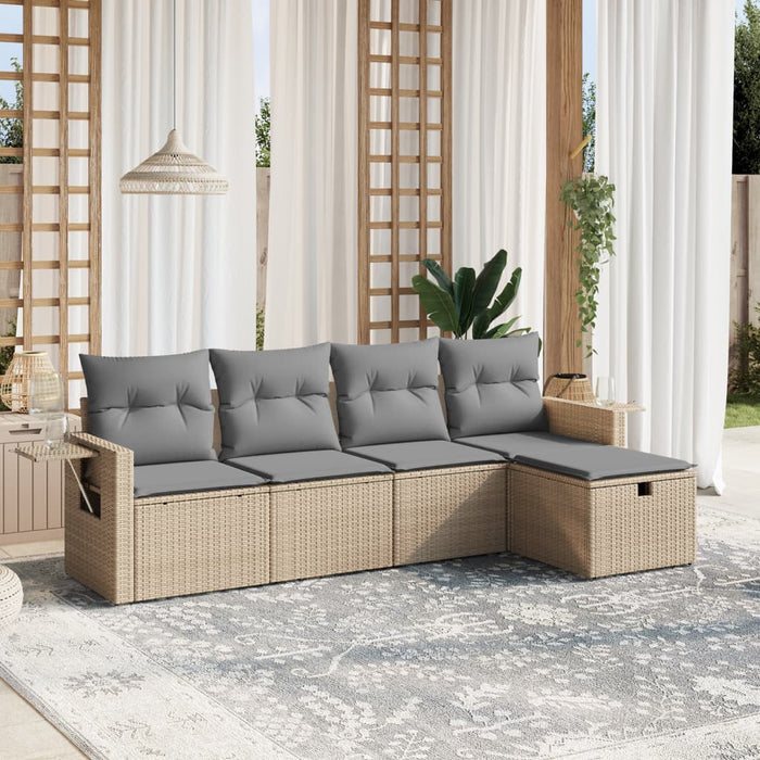Set Divano da Giardino 5 pz con Cuscini-Sofa da Giardino-Divanetto da esterno Beige Misto Polyrattan 659813