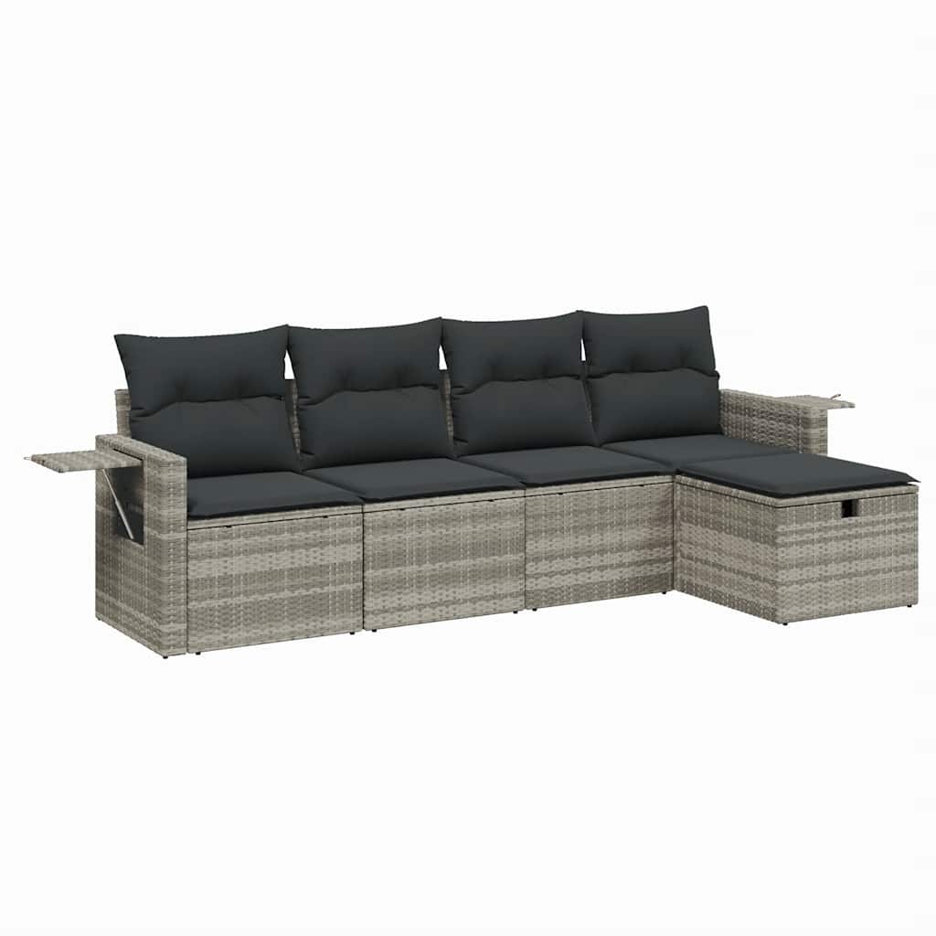 Set Divano da Giardino 5pz con Cuscini Grigio Chiaro Polyrattan 3263778