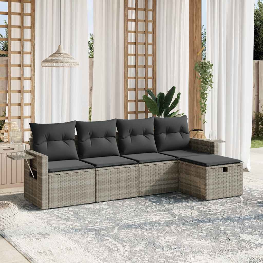 Set Divano da Giardino 5pz con Cuscini-Sofa da Giardino-Divanetto da esterno Grigio Chiaro Polyrattan 684062