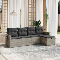Set Divano da Giardino 5pz con Cuscini-Sofa da Giardino-Divanetto da esterno Grigio Chiaro Polyrattan 684062