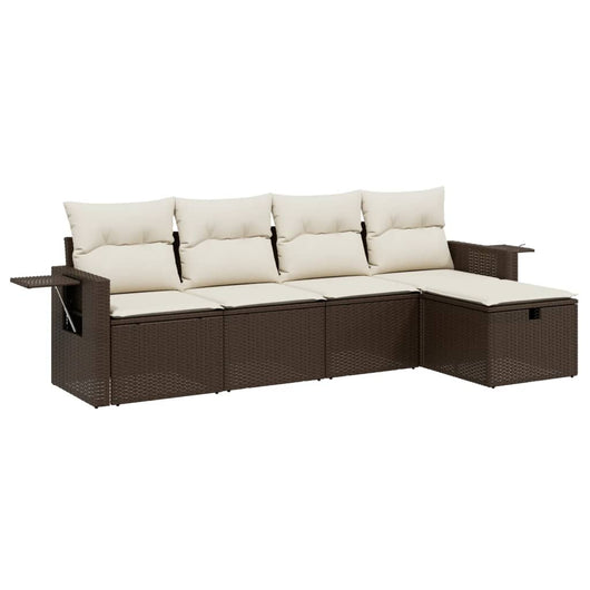 Set Divano da Giardino 5 pz con Cuscini-Sofa da Giardino-Divanetto da esterno Marrone in Polyrattan 444932