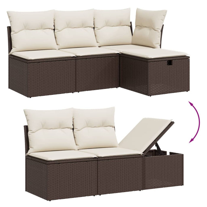 Set Divano da Giardino 5 pz con Cuscini-Sofa da Giardino-Divanetto da esterno Marrone in Polyrattan 444932