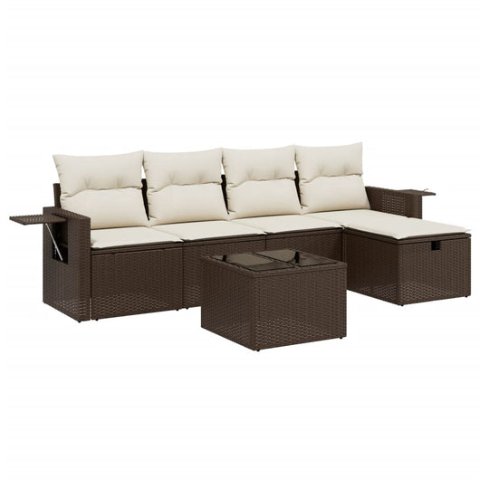 Set Divano da Giardino 6 pz con Cuscini-Sofa da Giardino-Divanetto da esterno Marrone in Polyrattan 117022