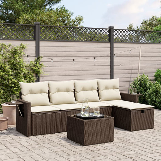 Set Divano da Giardino 6 pz con Cuscini-Sofa da Giardino-Divanetto da esterno Marrone in Polyrattan 117022