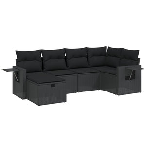 Set Divano da Giardino 6 pz con Cuscini Nero in Polyrattan