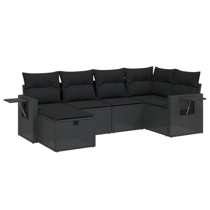 Set Divano da Giardino 6 pz con Cuscini Nero in Polyrattan