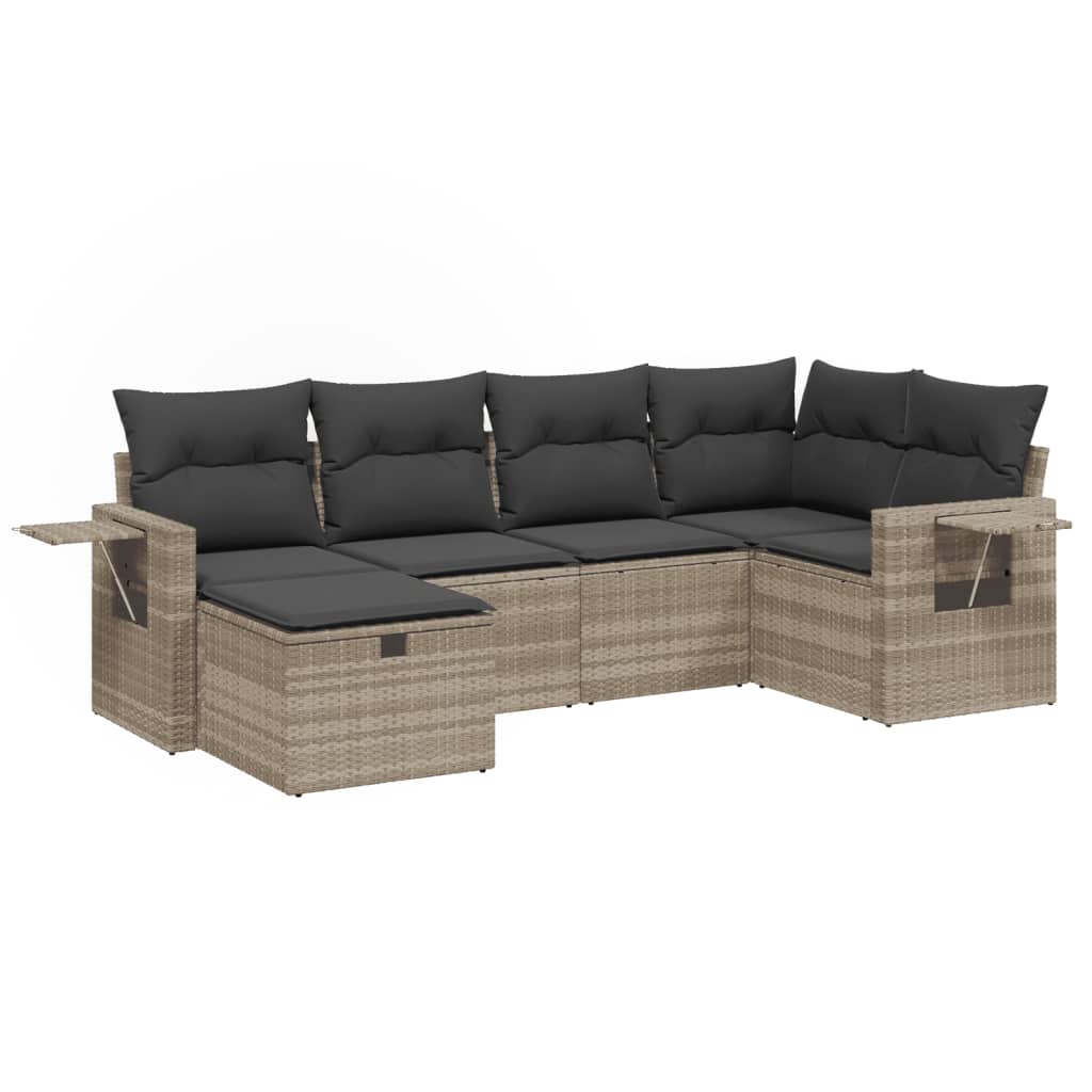vidaXL Set Divano da Giardino 6pz con Cuscini Grigio Chiaro Polyrattan