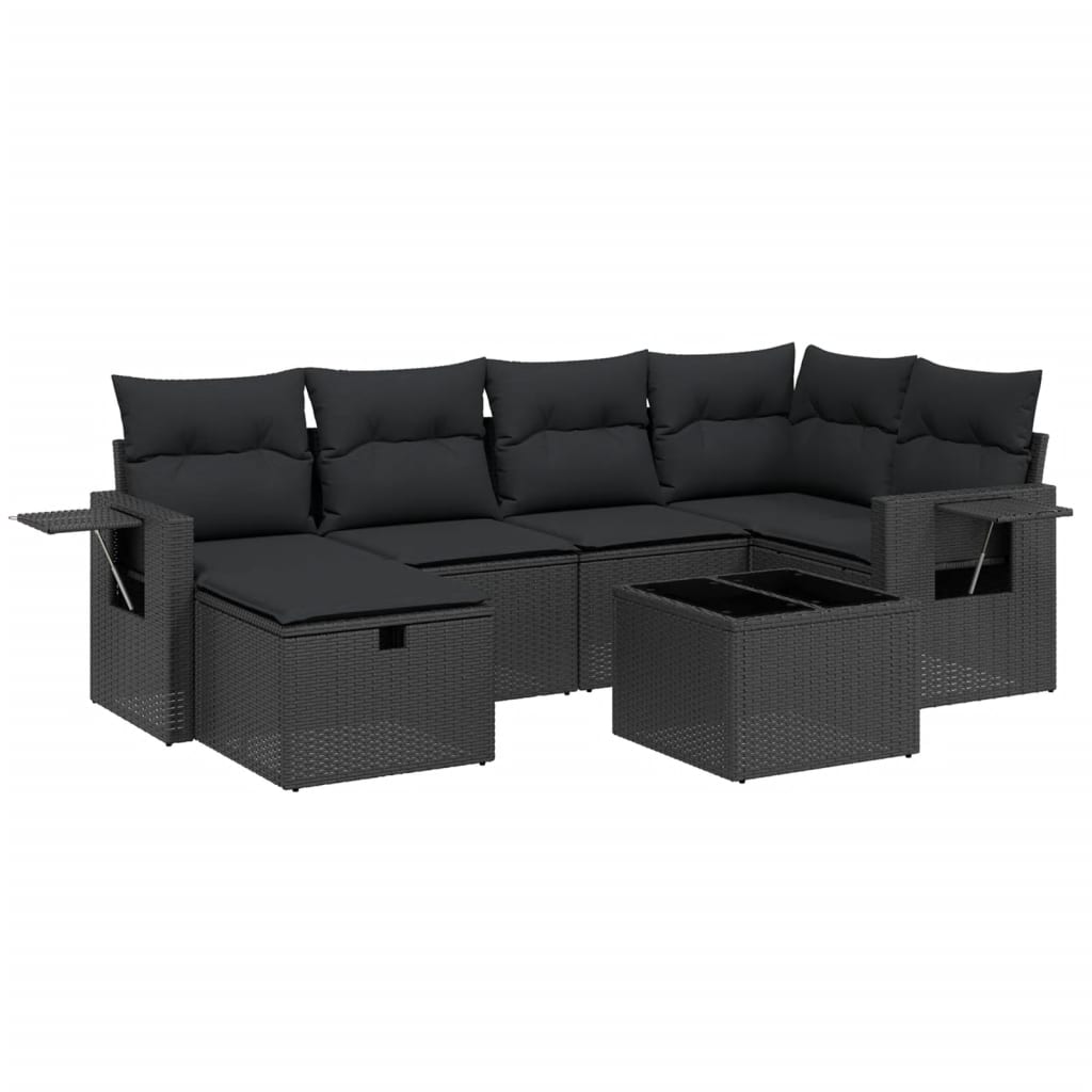 Set Divani da Giardino con Cuscini 7pz Nero Polyrattan
