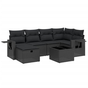 Set Divani da Giardino con Cuscini 7pz Nero Polyrattan
