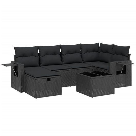 Set Divani da Giardino con Cuscini 7pz Nero Polyrattan