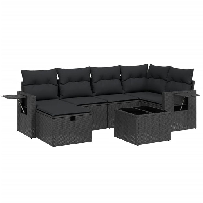 Set Divani da Giardino con Cuscini 7pz Nero Polyrattan