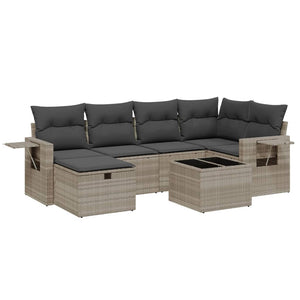Set Divani da Giardino 7pz con Cuscini Grigio Chiaro Polyrattan