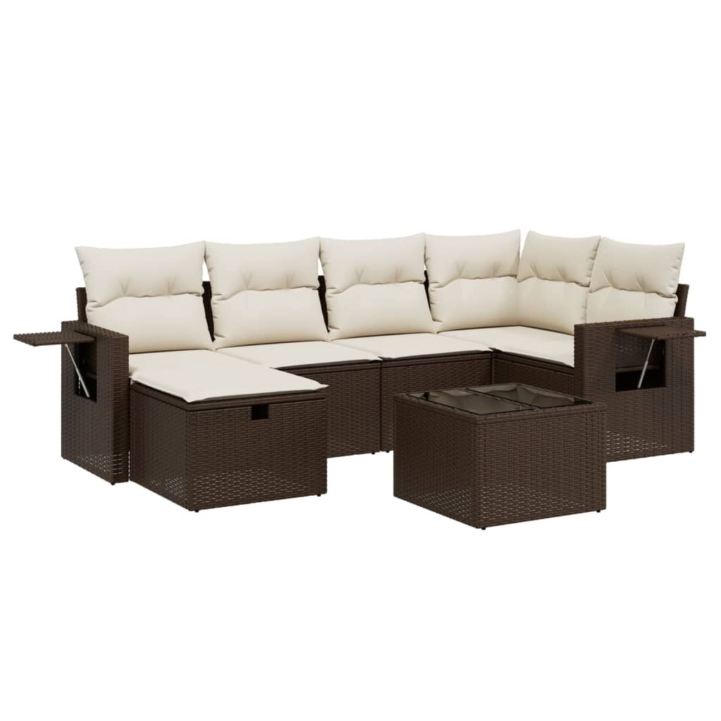 vidaXL Set Divani da Giardino 7 pz con Cuscini Marrone in Polyrattan