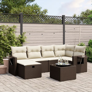 vidaXL Set Divani da Giardino 7 pz con Cuscini Marrone in Polyrattan