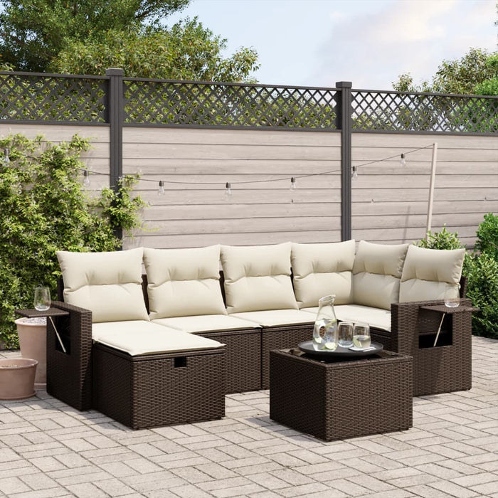 vidaXL Set Divani da Giardino 7 pz con Cuscini Marrone in Polyrattan