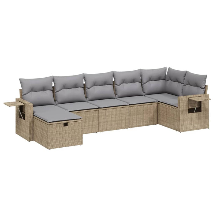 Set Divano da Giardino 7 pz con Cuscini Beige Misto Polyrattan