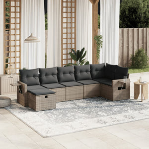 vidaXL Set Divani da Giardino 7 pz con Cuscini Grigio in Polyrattan