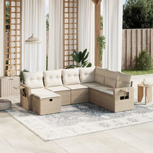 vidaXL Set Divani da Giardino 7 pz con Cuscini Beige in Polyrattan