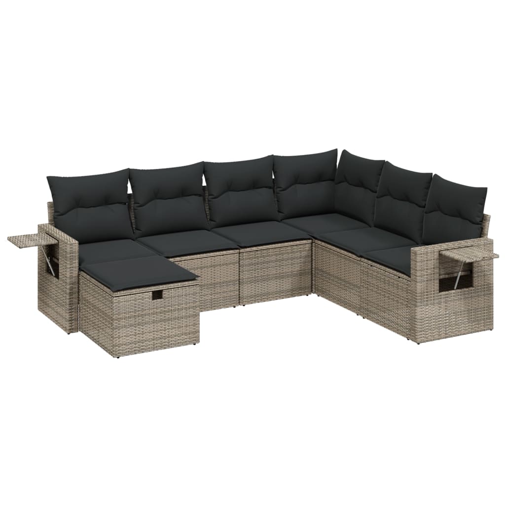 Set Divani da Giardino 7 pz con Cuscini Grigio in Polyrattan