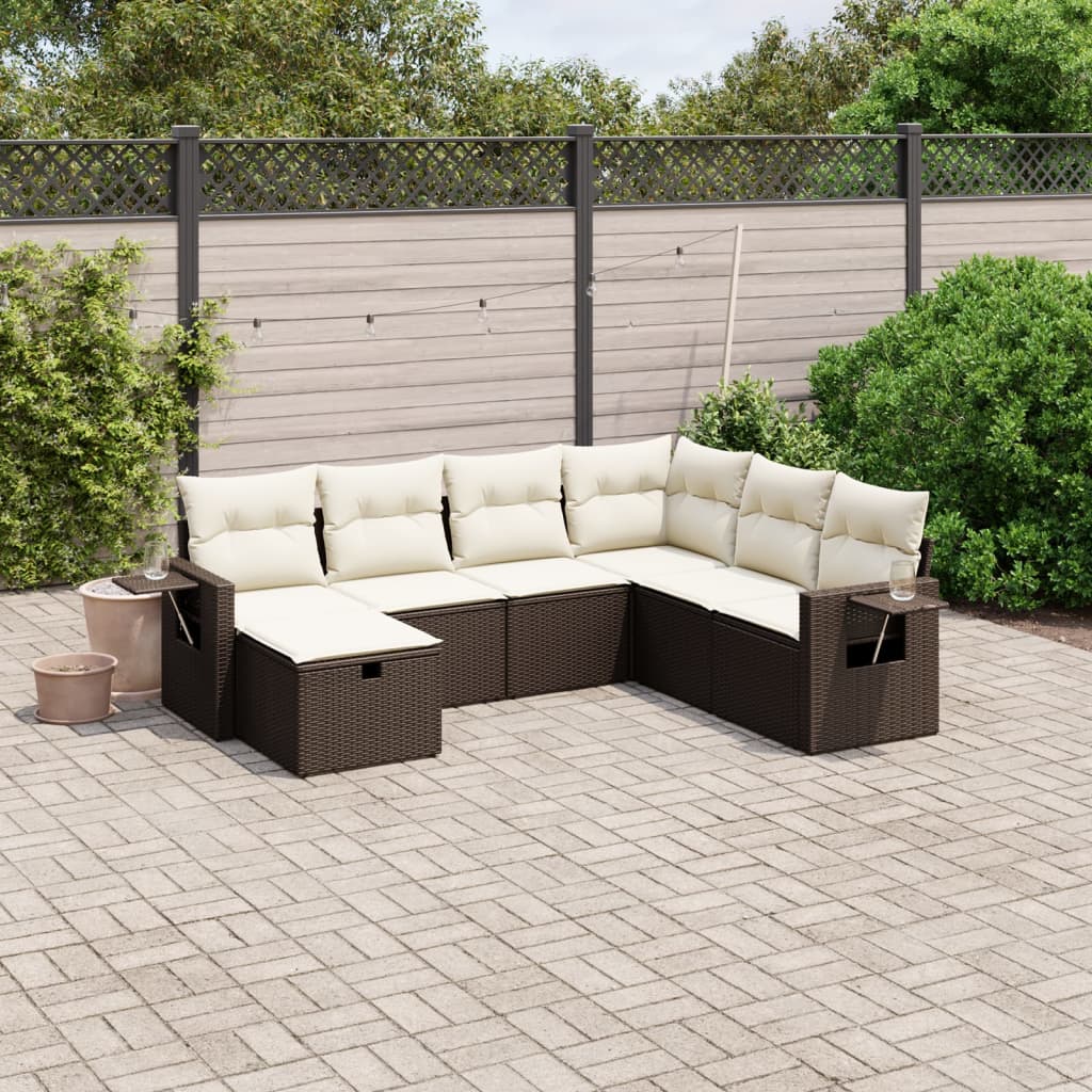Set Divani da Giardino 7 pz con Cuscini Marrone in Polyrattan 3263839