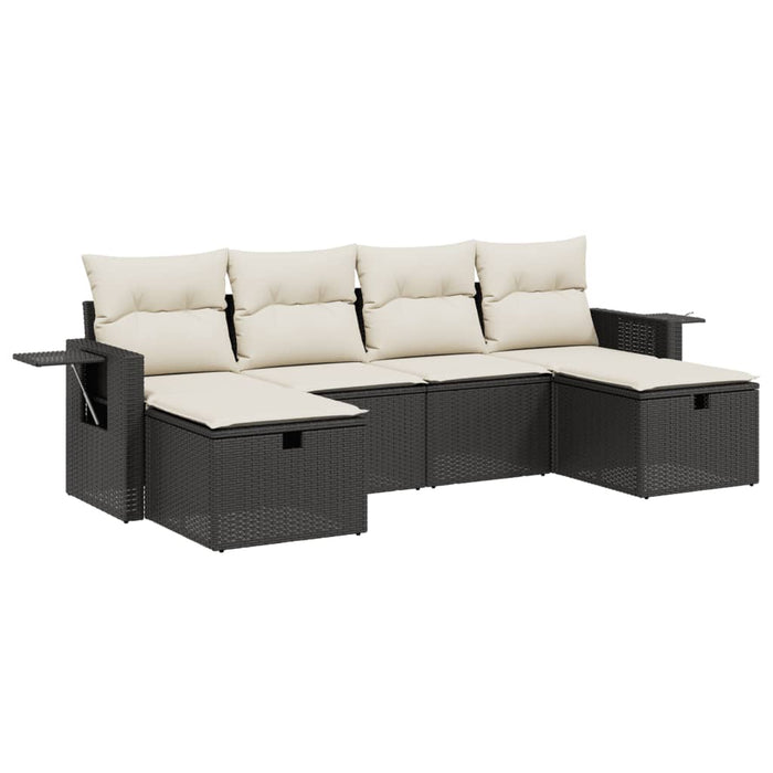 Set Divano da Giardino 6 pz con Cuscini-Sofa da Giardino-Divanetto da esterno Nero in Polyrattan 645481