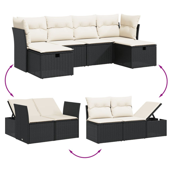 Set Divano da Giardino 6 pz con Cuscini-Sofa da Giardino-Divanetto da esterno Nero in Polyrattan 645481
