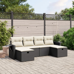 Set Divano da Giardino 6 pz con Cuscini-Sofa da Giardino-Divanetto da esterno Nero in Polyrattan 645481
