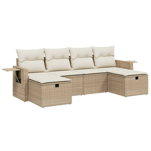 Set Divano da Giardino 6 pz con Cuscini Beige in Polyrattan