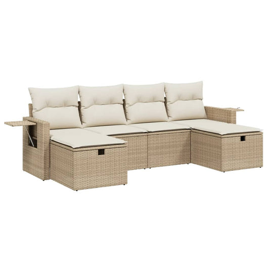 Set Divano da Giardino 6 pz con Cuscini Beige in Polyrattan