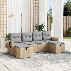 vidaXL Set Divano da Giardino 6 pz con Cuscini Beige Misto Polyrattan