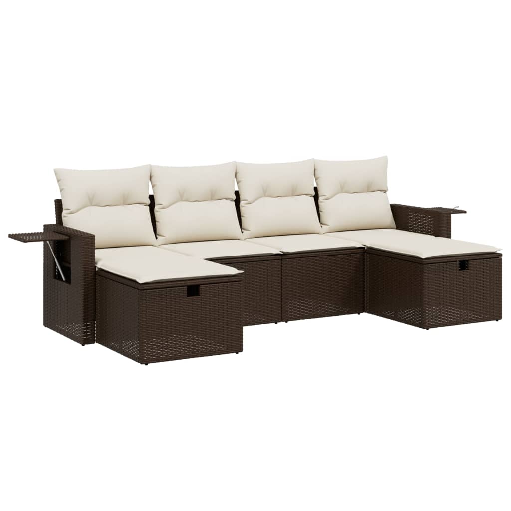 Set Divano da Giardino 6 pz con Cuscini-Sofa da Giardino-Divanetto da esterno Marrone in Polyrattan 347978