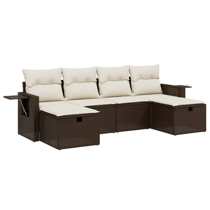 Set Divano da Giardino 6 pz con Cuscini-Sofa da Giardino-Divanetto da esterno Marrone in Polyrattan 347978