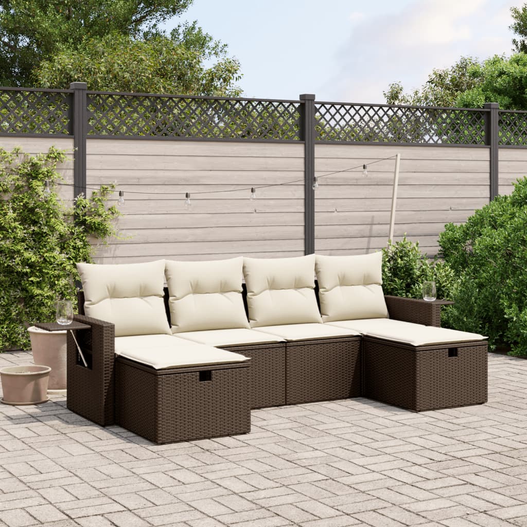 Set Divano da Giardino 6 pz con Cuscini-Sofa da Giardino-Divanetto da esterno Marrone in Polyrattan 347978