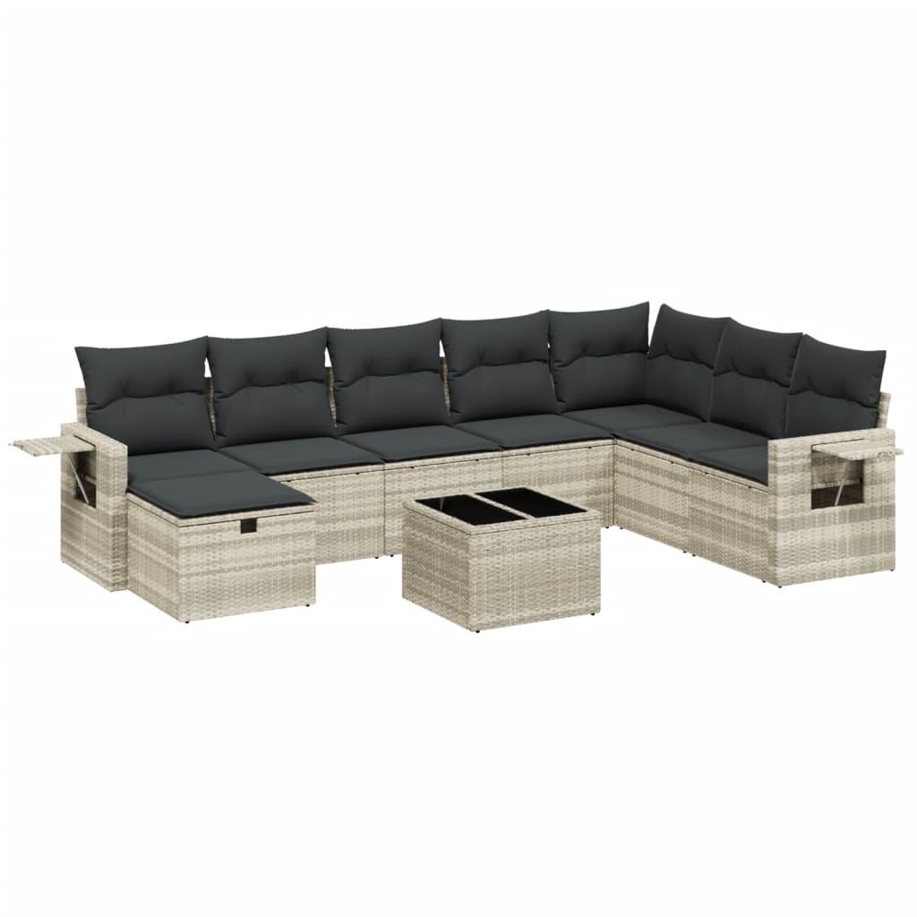 Set Divano da Giardino 9pz con Cuscini Grigio Chiaro Polyrattan 3263908