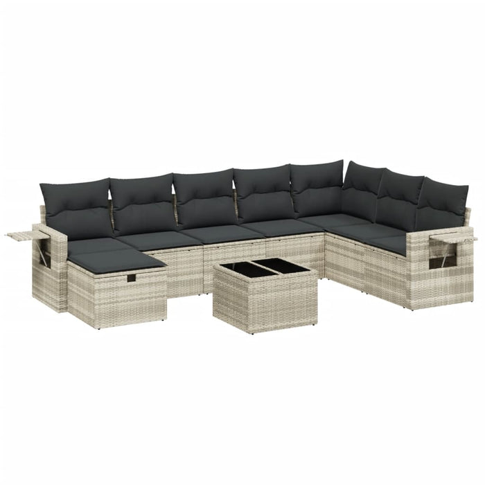 Set Divano da Giardino 9pz con Cuscini Grigio Chiaro Polyrattan 3263908