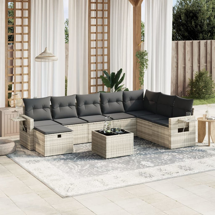 Set Divano da Giardino 9pz con Cuscini Grigio Chiaro Polyrattan 3263908