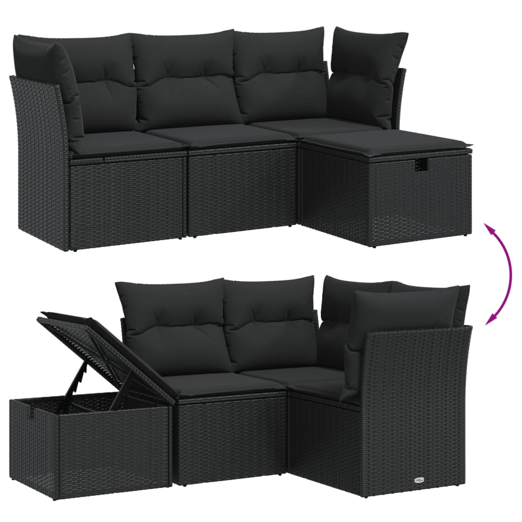 Set Divani da Giardino 4 pz con Cuscini Nero in Polyrattancod mxl 91495
