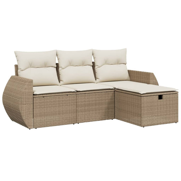 Set Divano da Giardino 4 pz con Cuscini Beige in Polyrattan