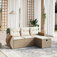 Set Divano da Giardino 4 pz con Cuscini-Sofa da Giardino-Divanetto da esterno Beige in Polyrattan 247095