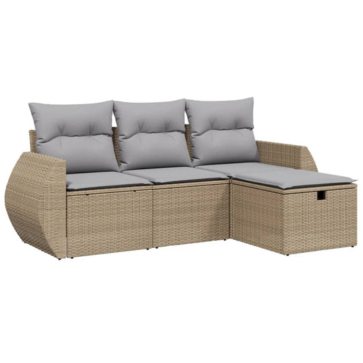 Set Divano da Giardino 4 pz con Cuscini-Sofa da Giardino-Divanetto da esterno Beige Misto Polyrattan 621380