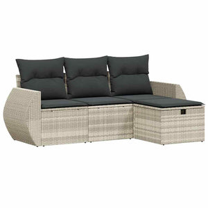 Set Divano da Giardino 4 pz con Cuscini-Sofa da Giardino-Divanetto da esterno Grigio Chiaro Polyrattan 356677